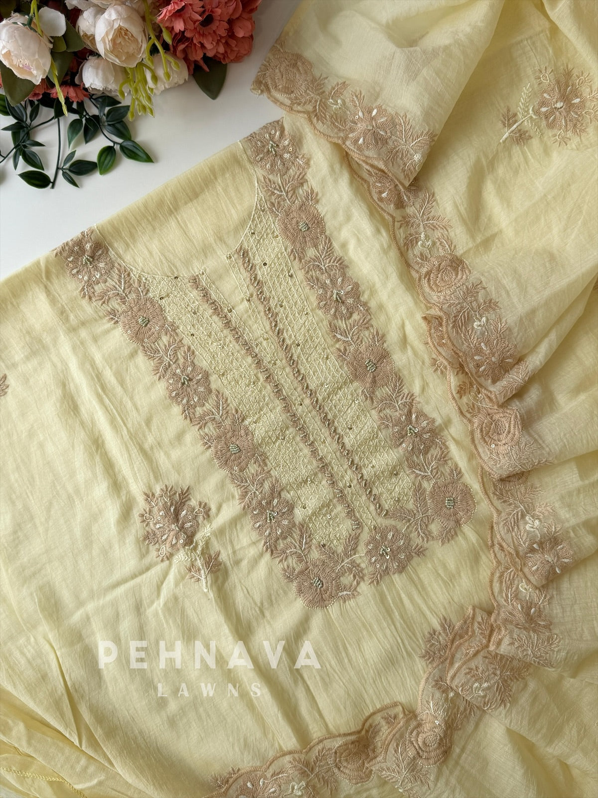 Embroidered Unstitched Chanderi Suit-2630