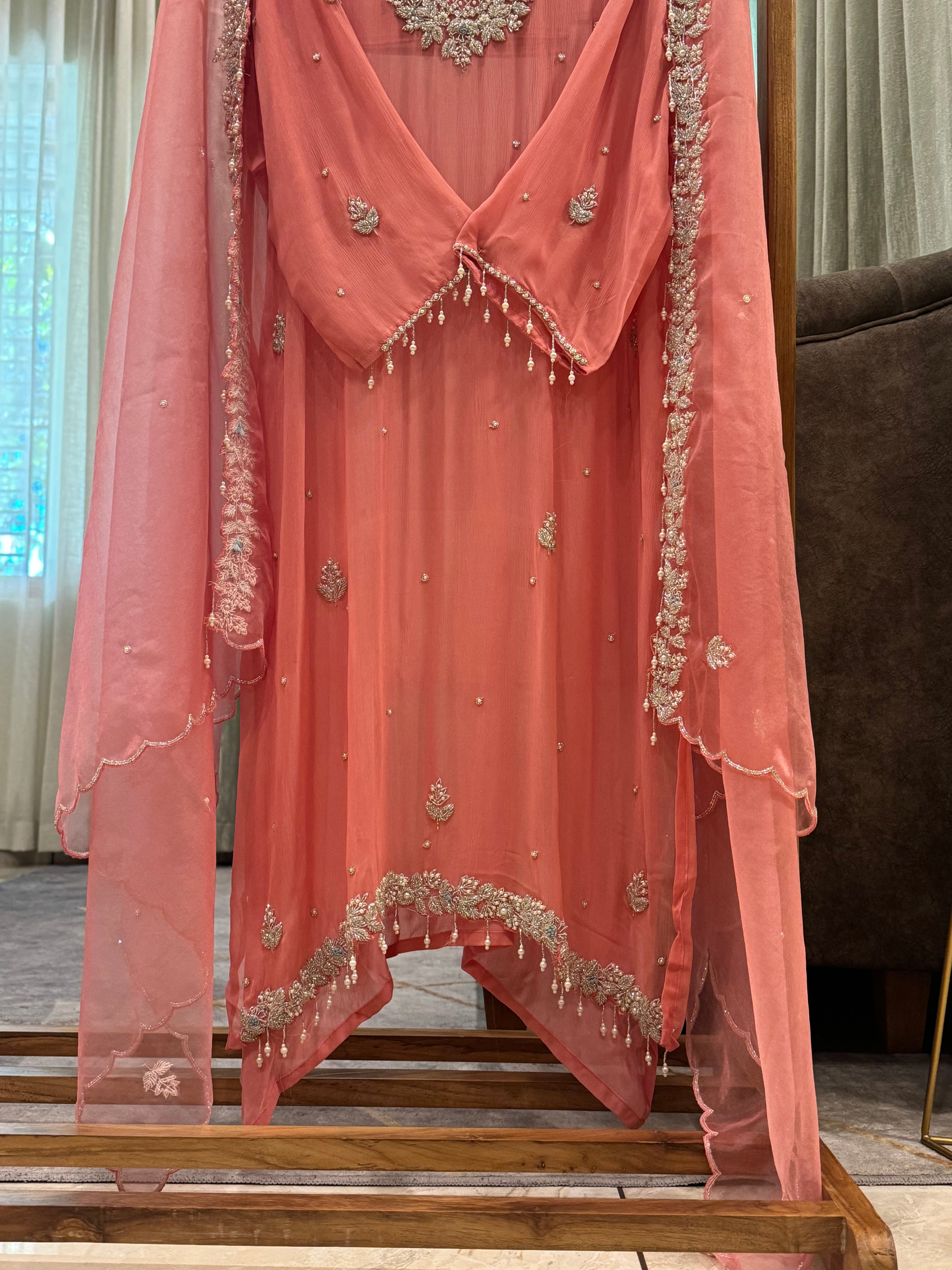 Premium chiffon handwork semi-stitched suit-1078N