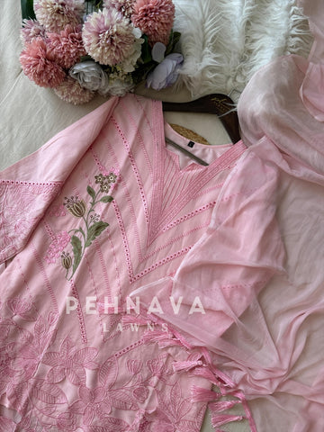Glamorous pink&Black ensemble with cutwork embroidery - Pehnava Lawns