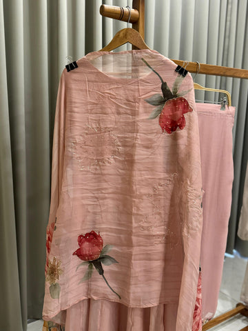 Premium Handworked Dusty Rose Anarkali suit