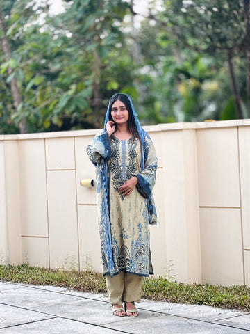 Floral Printed Unstitched suit 3971