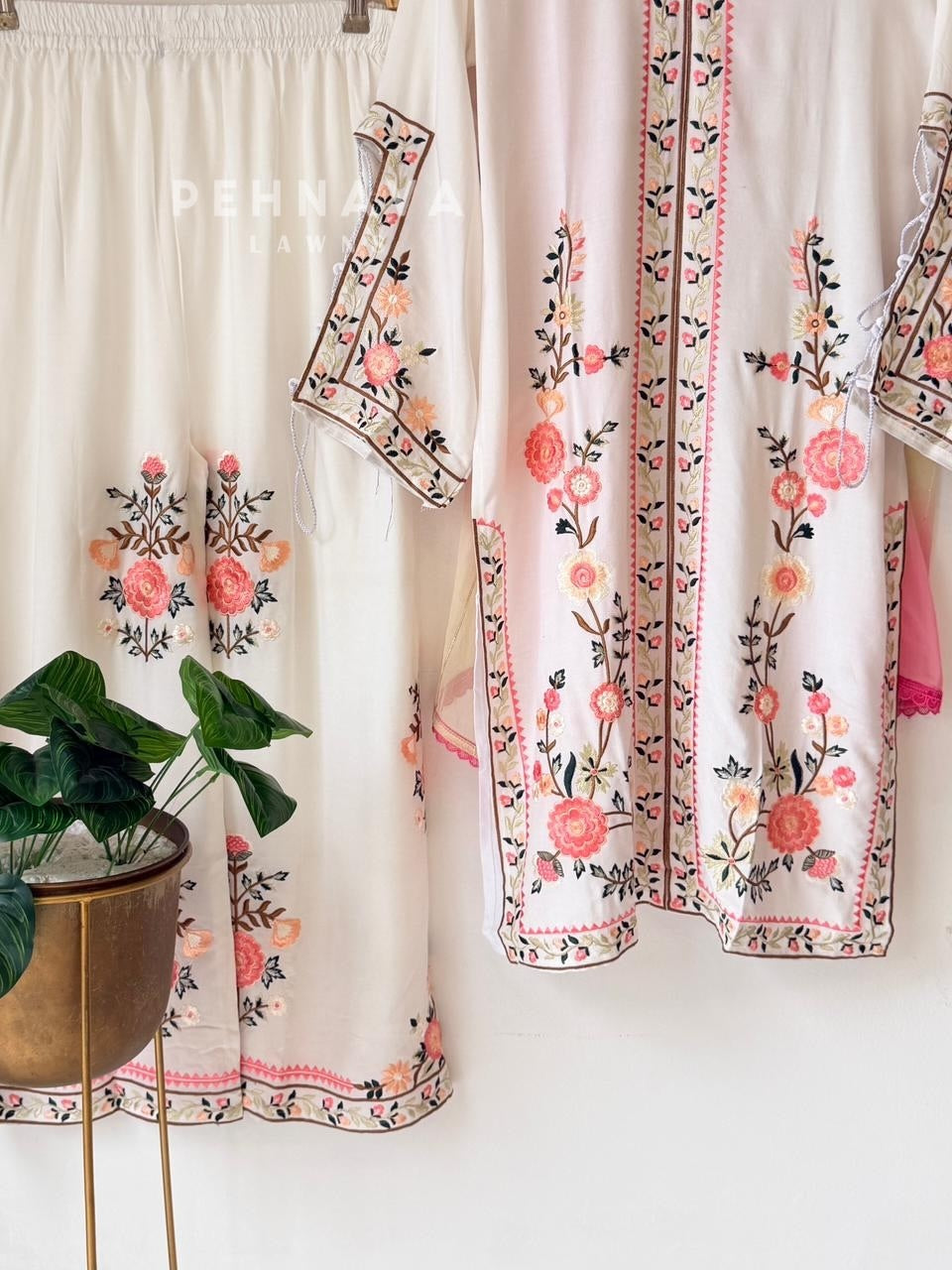 Floral Embroidered Three Piece Suit
