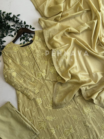 Yellow Chanderi Embroidery Suit 12679
