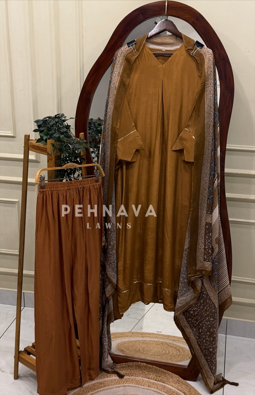 Ajrak Printed Dupatta Kaftan Suit Set-B290
