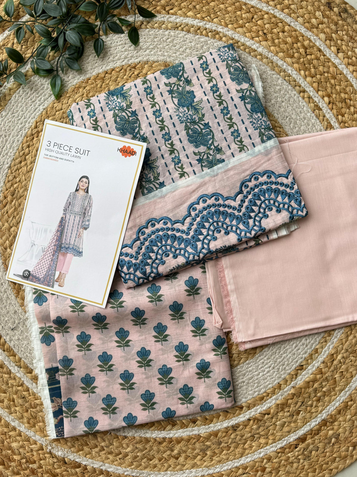 Khaadi Unstitched embroidered Lawn suit-0103