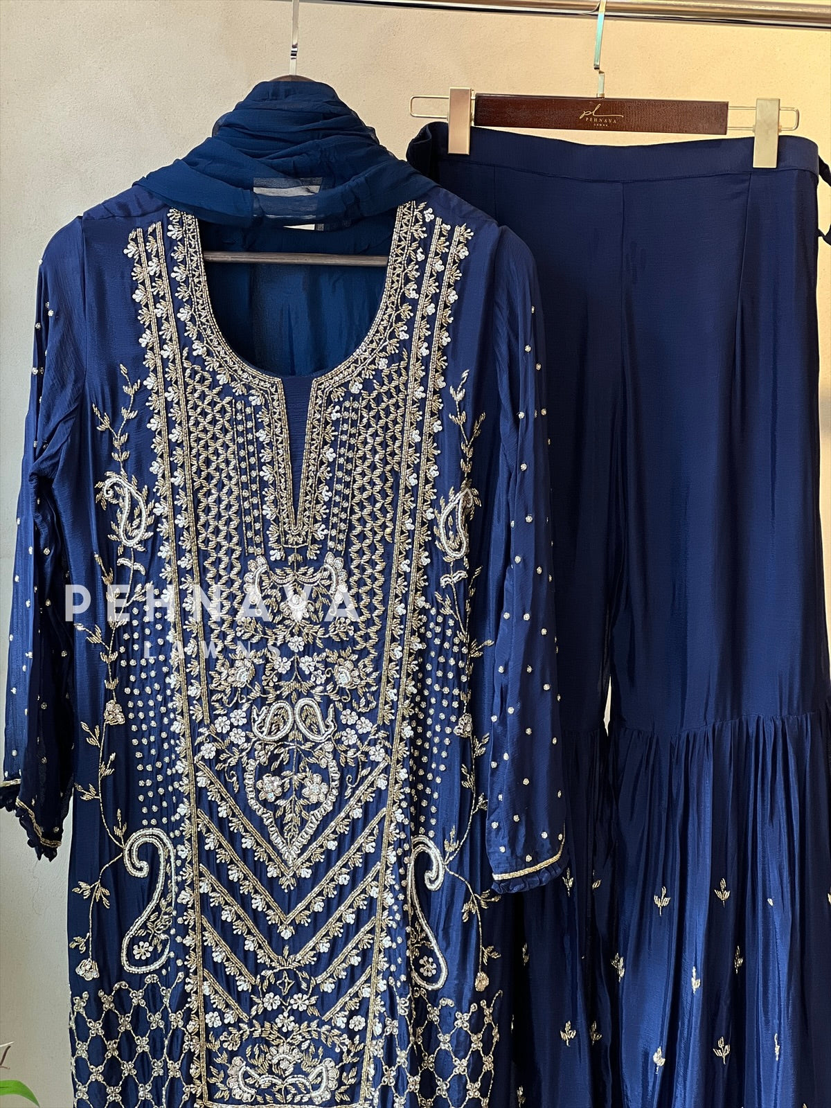 Heavily Handworked Sharara with Pure Chiffon Dupata