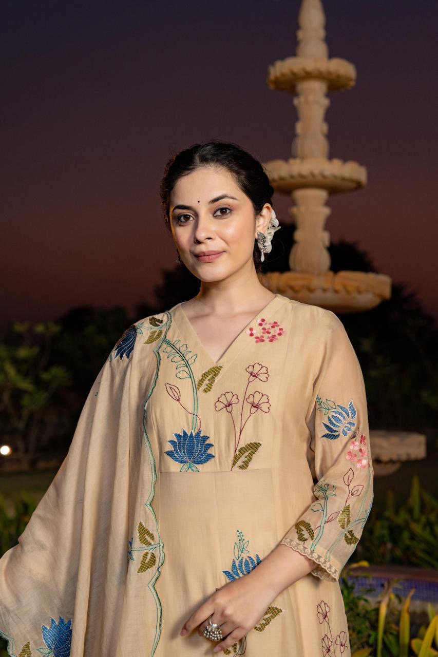 Premium mul chandheri embroidered  suit-4599