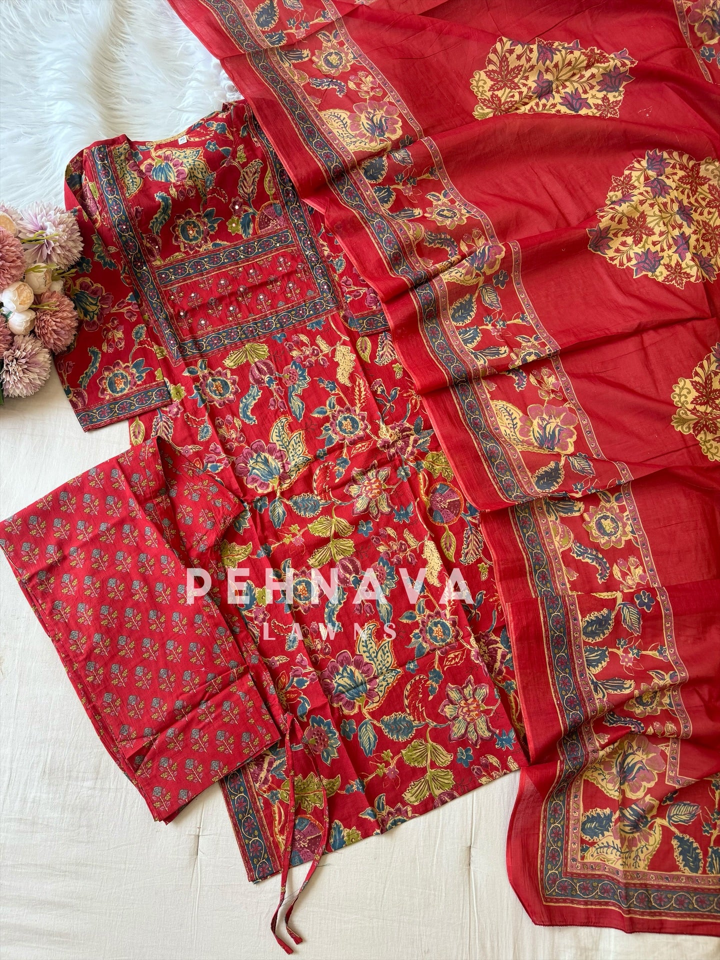 Pure cotton floral printed three peice ready to wear suit