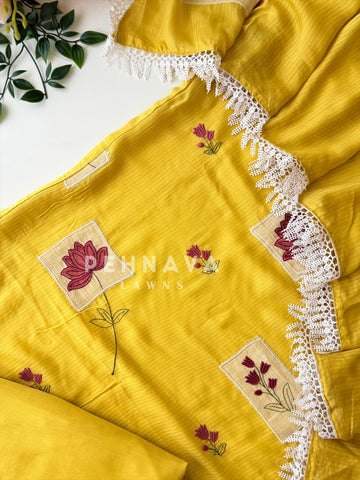 Floral Embroidered Linen Unstitched Suit-4135 - Pehnava Lawns