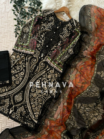 Black Digital Printed Lawn Suit With Chiffon Dupatta