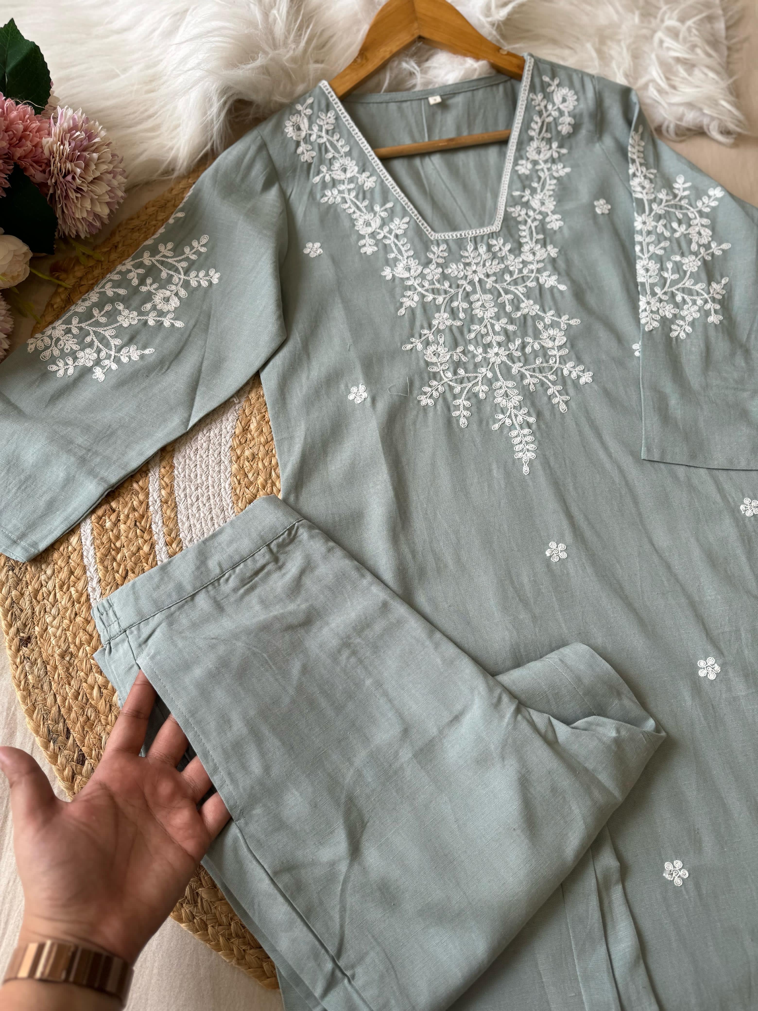 Two Piece Embroidered Co-ord Set Featuring Pockets