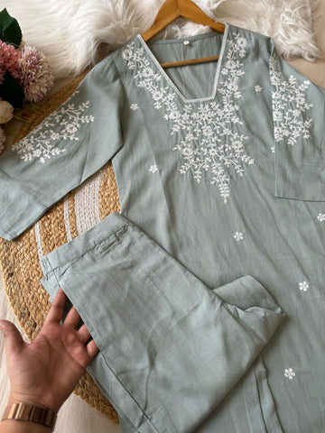 Two Piece Embroidered Co-ord Set Featuring Pockets