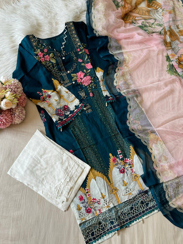 Cotton casual suit with pure chiffon dupatta-BNU