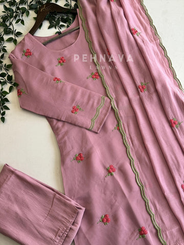 Embroidered Glass Chanderi Three-Piece Set RR113 - Pehnava Lawns