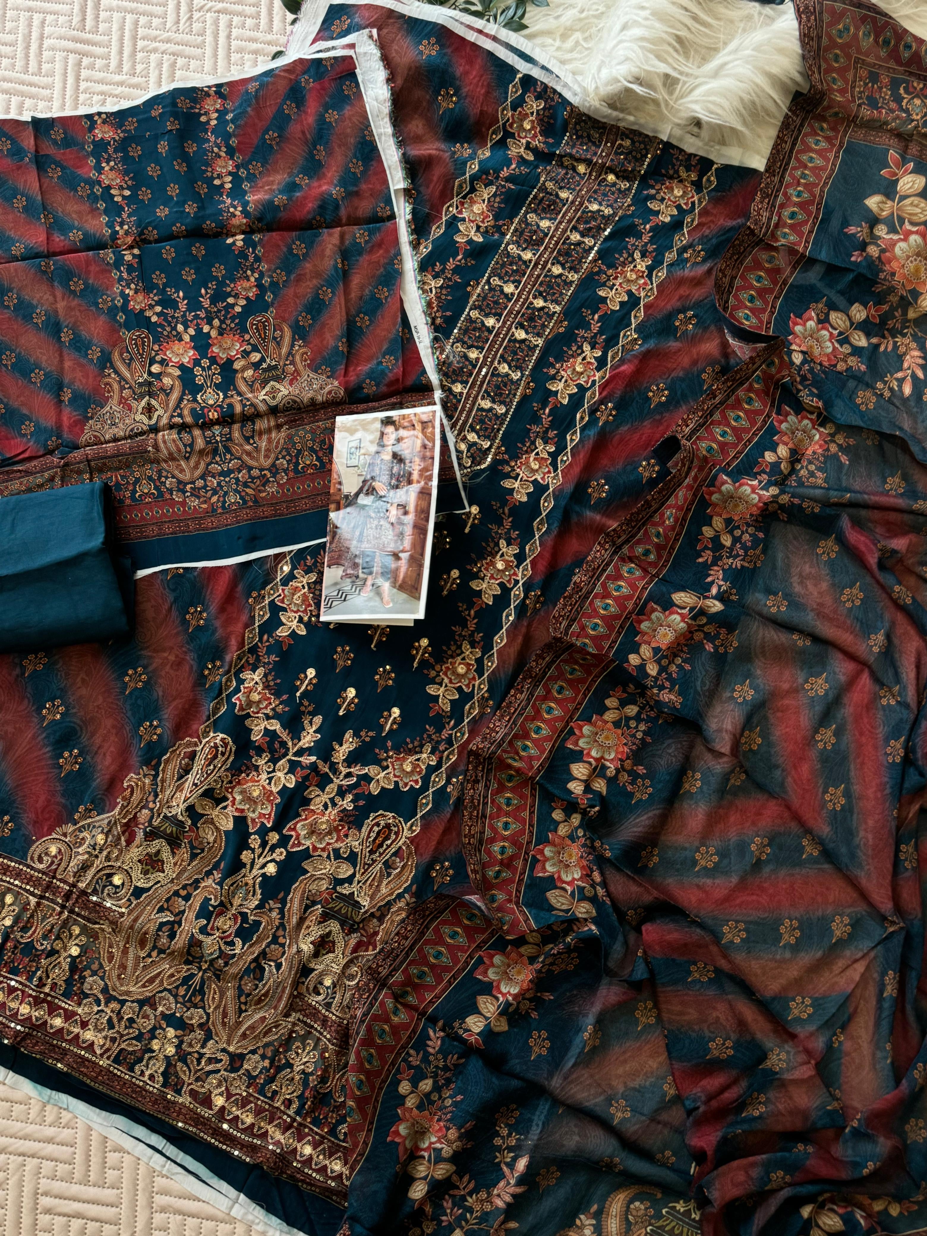 Blue Party wear Crepe Suit-1899