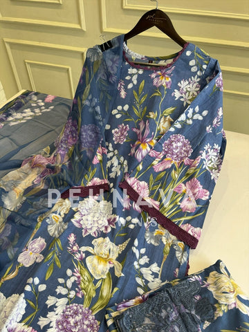 Embroidered Lawn Suit with Printed Dupatta-Chiffon/Cotton-8