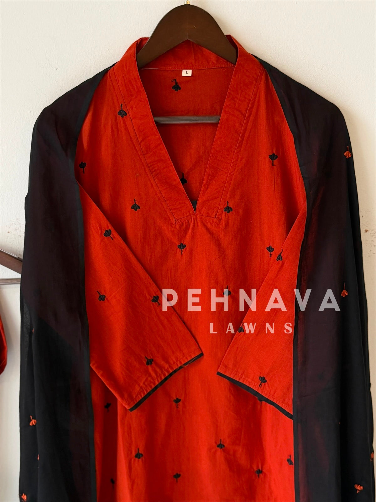 V-Neck Embroidered Cotton Suit