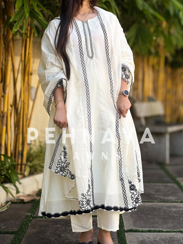 Mul-Chandheri Flared Embroidered Suit