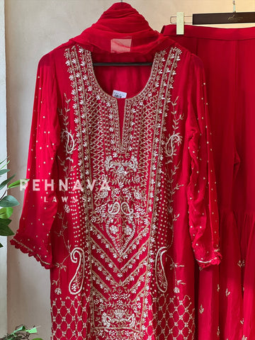 Heavily Handworked Sharara with Pure Chiffon Dupata