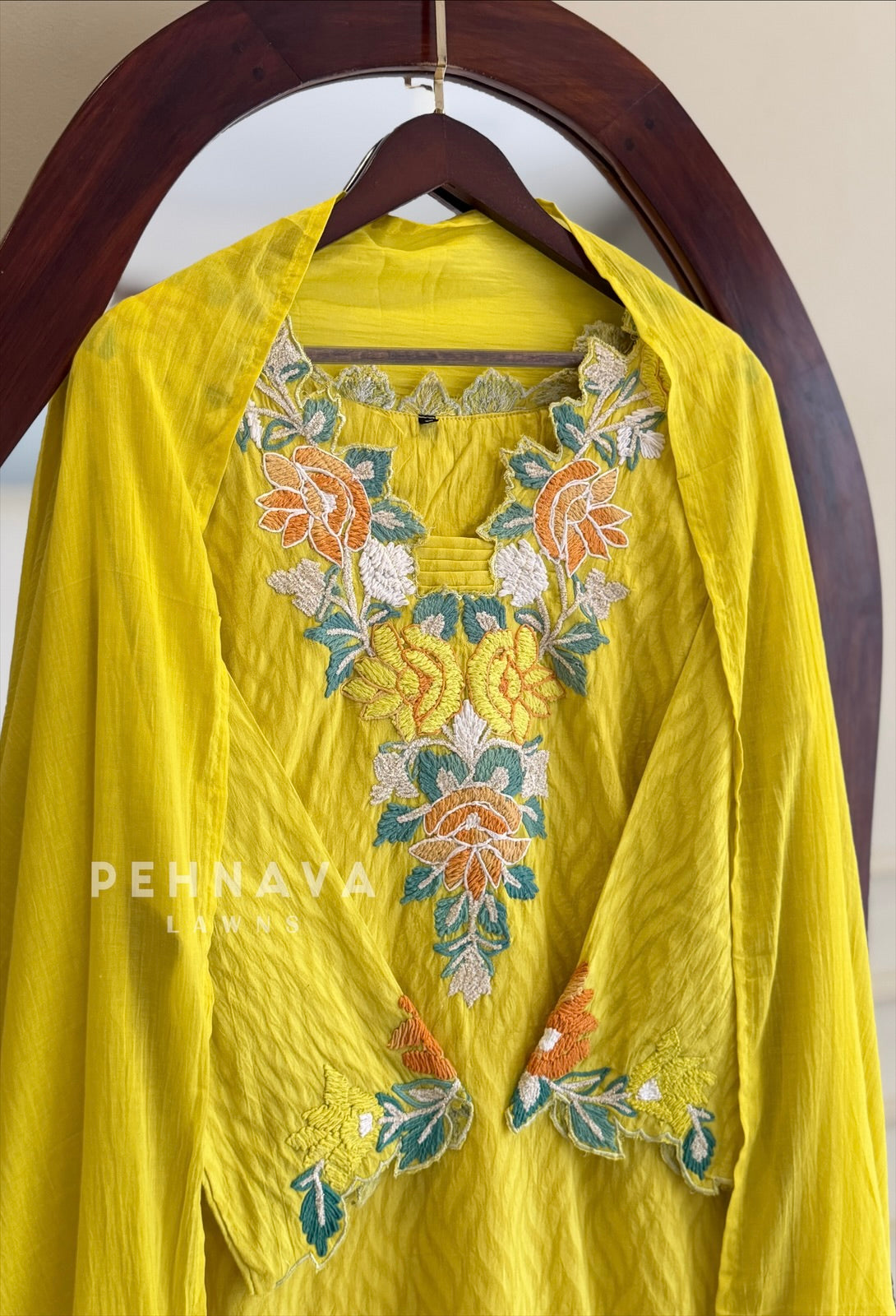 Floral Embroidered Yoke Suit Set