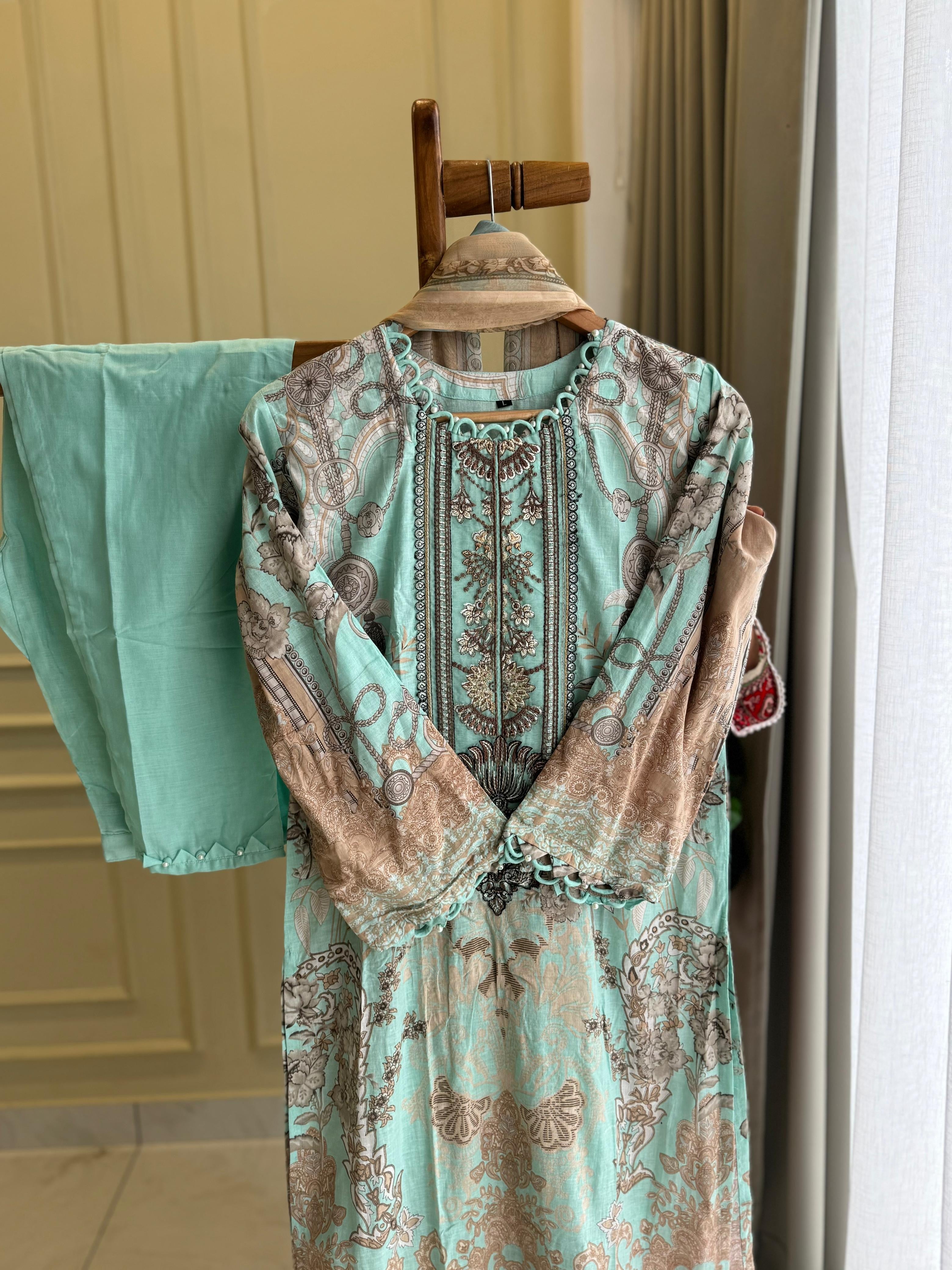 New Stitched Embellished Floral Suit-3