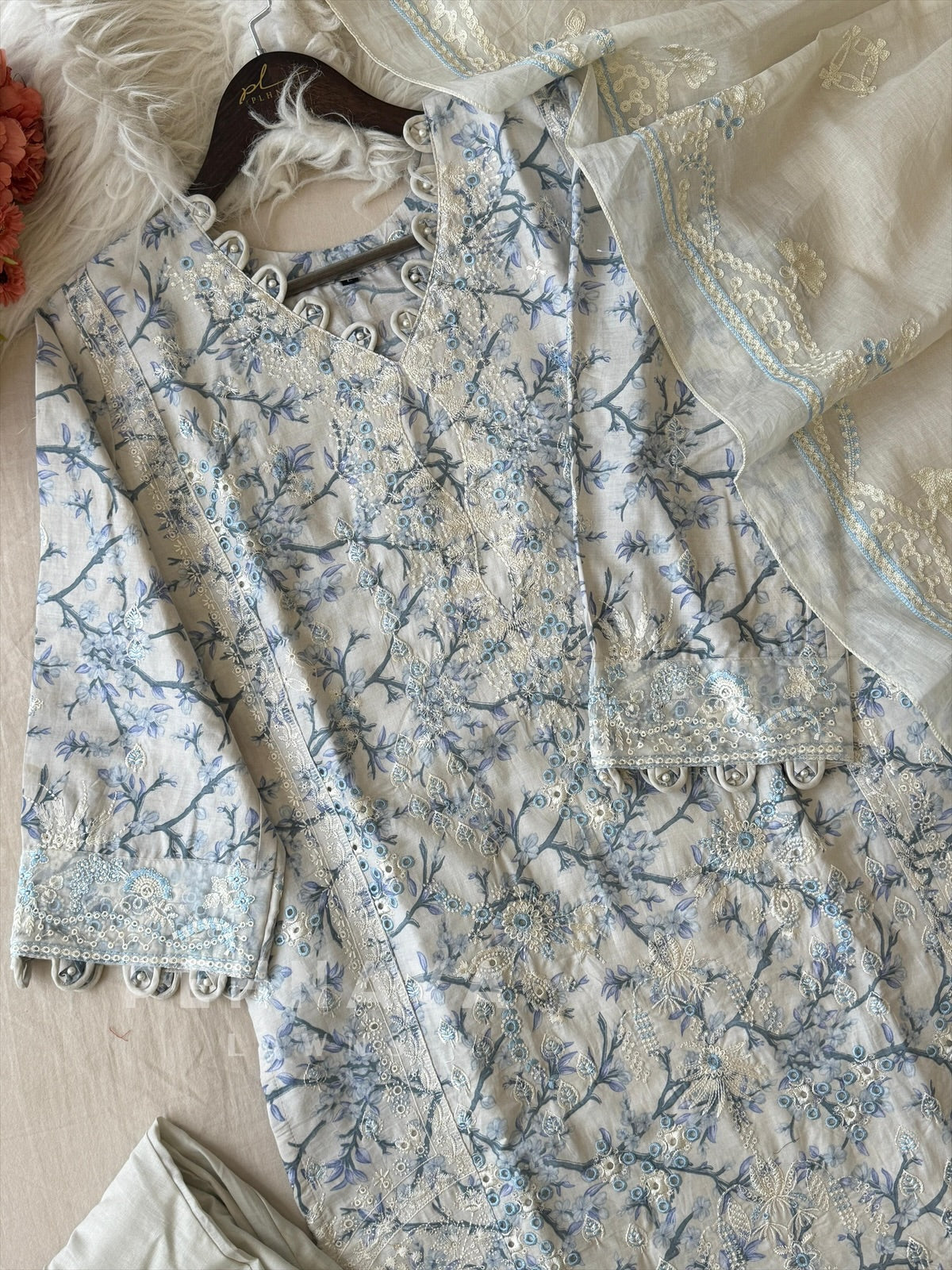 Classic Floral Embroidery Cotton Suit Set-1471