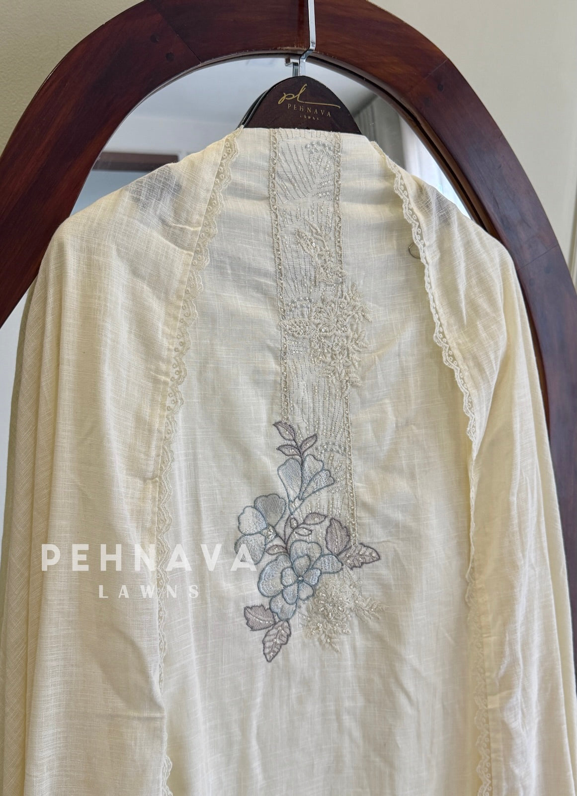 Floral Embroidered Linen Unstitched Suit-L105