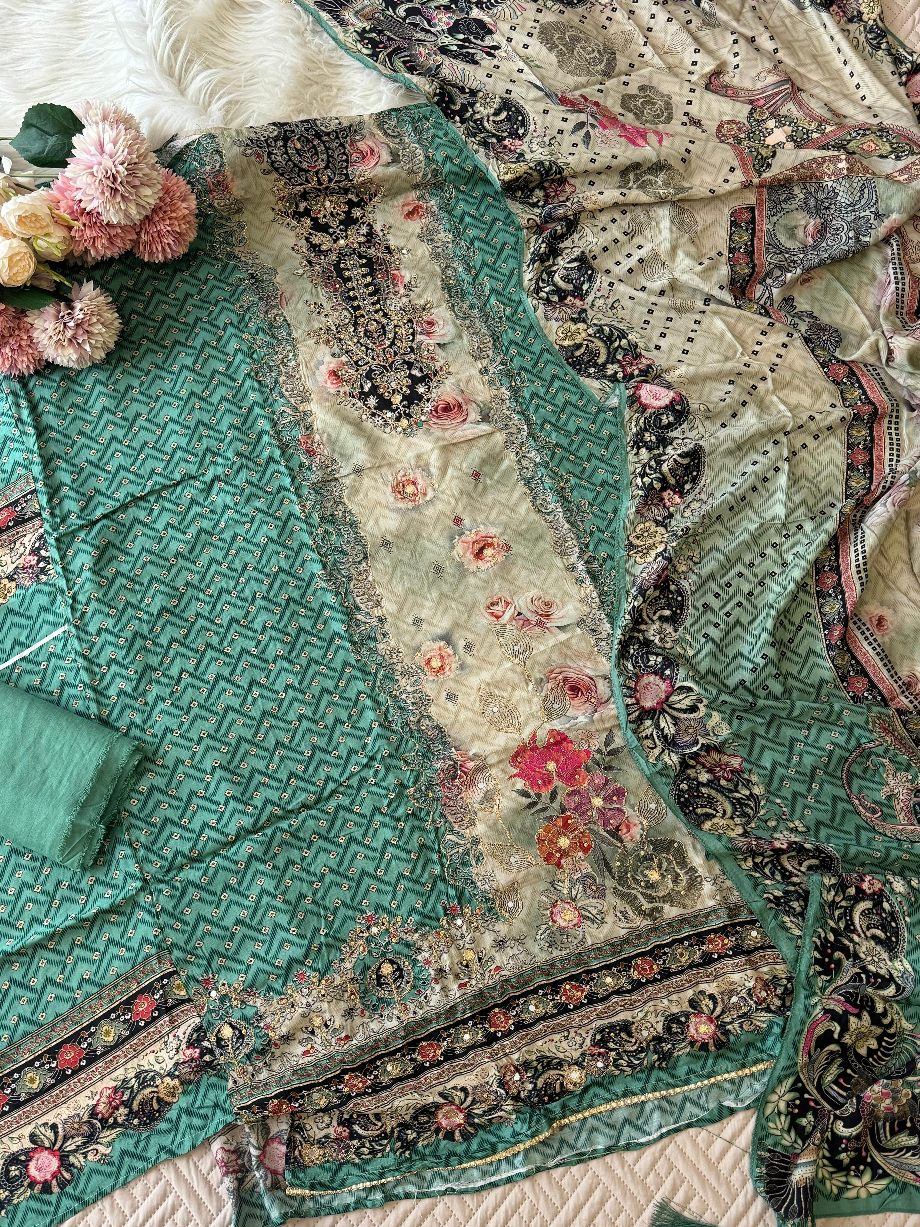 Premium Muslin Suit with Bloomy Prints-240