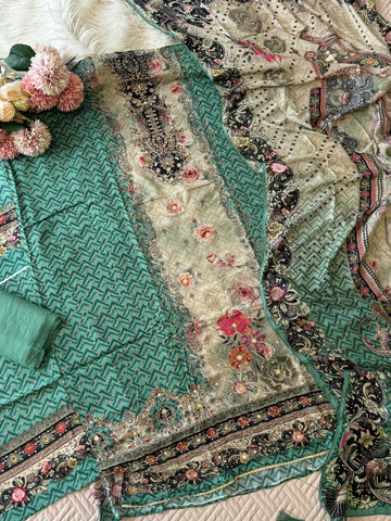 Premium Muslin Suit with Bloomy Prints-240