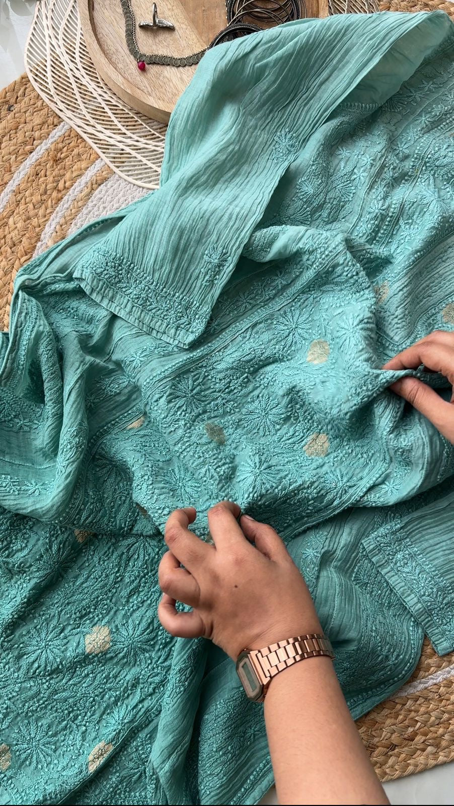 Authentic chikankaari embroidered suit-Blue ombre