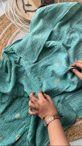 Authentic chikankaari embroidered suit-Blue ombre