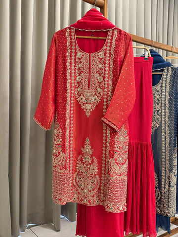 Heavy Handworked Tissue suit with sharara-56671