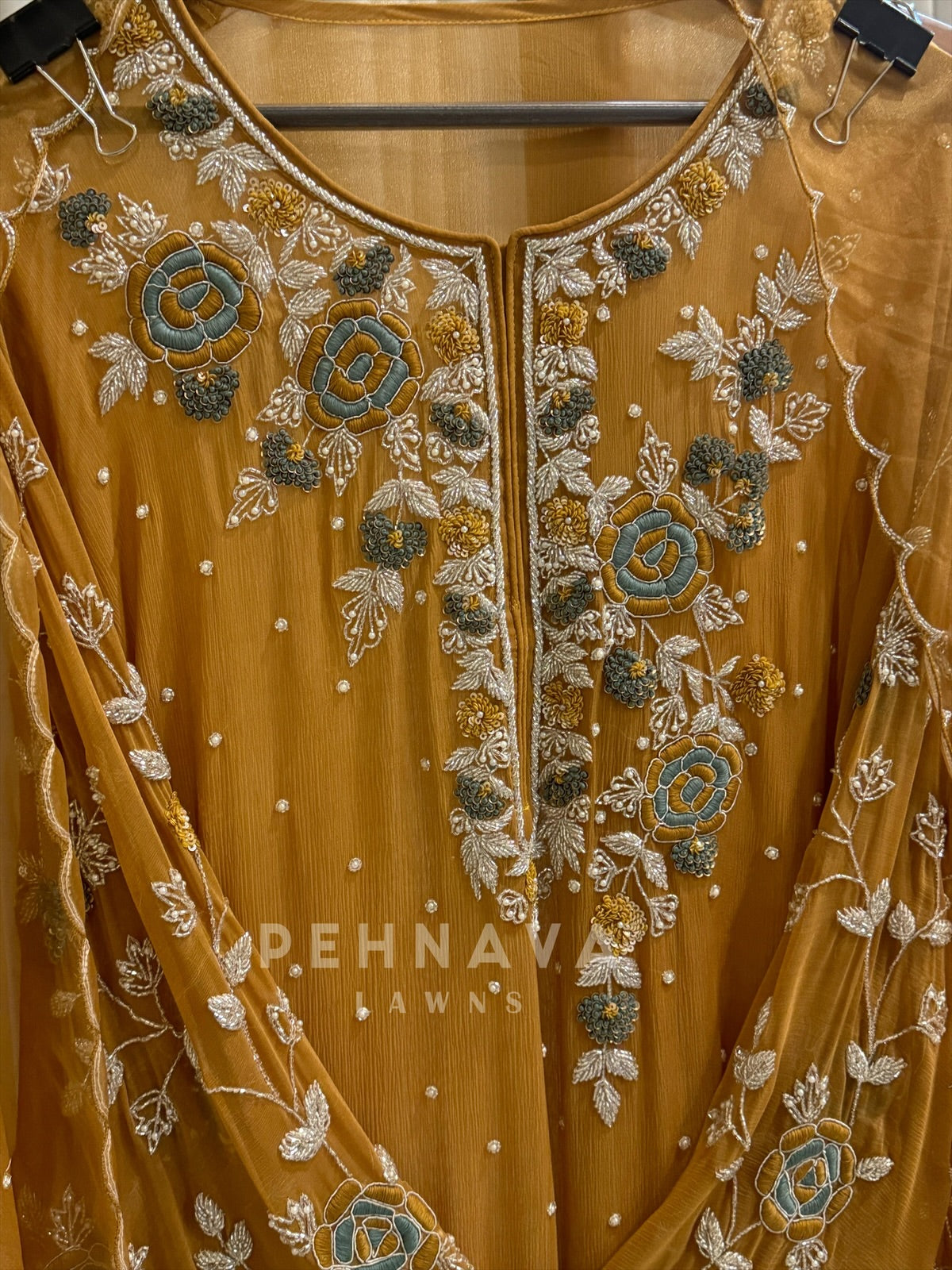 Premium Chiffon Handwork Suit With Bottom and Organza  Hand  Worked Dupatta 1180 - Pehnava Lawns