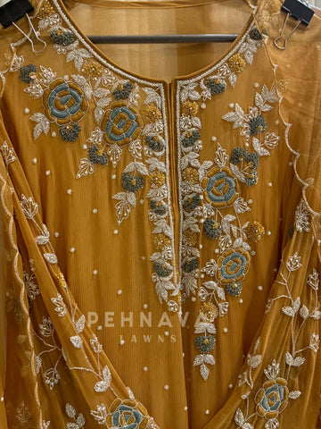 Premium Chiffon Handwork Suit With Bottom and Organza  Hand  Worked Dupatta 1180 - Pehnava Lawns