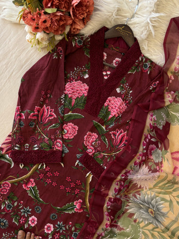 Floral Printed Ethnic Pak-Suit Ft. Chiffon/Cotton Dupatta-002