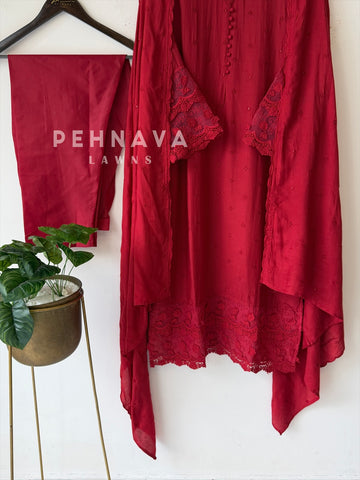 Lace‑Trimmed Embroidered Ensemble