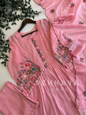 Mul Chanderi Embroidered Suit