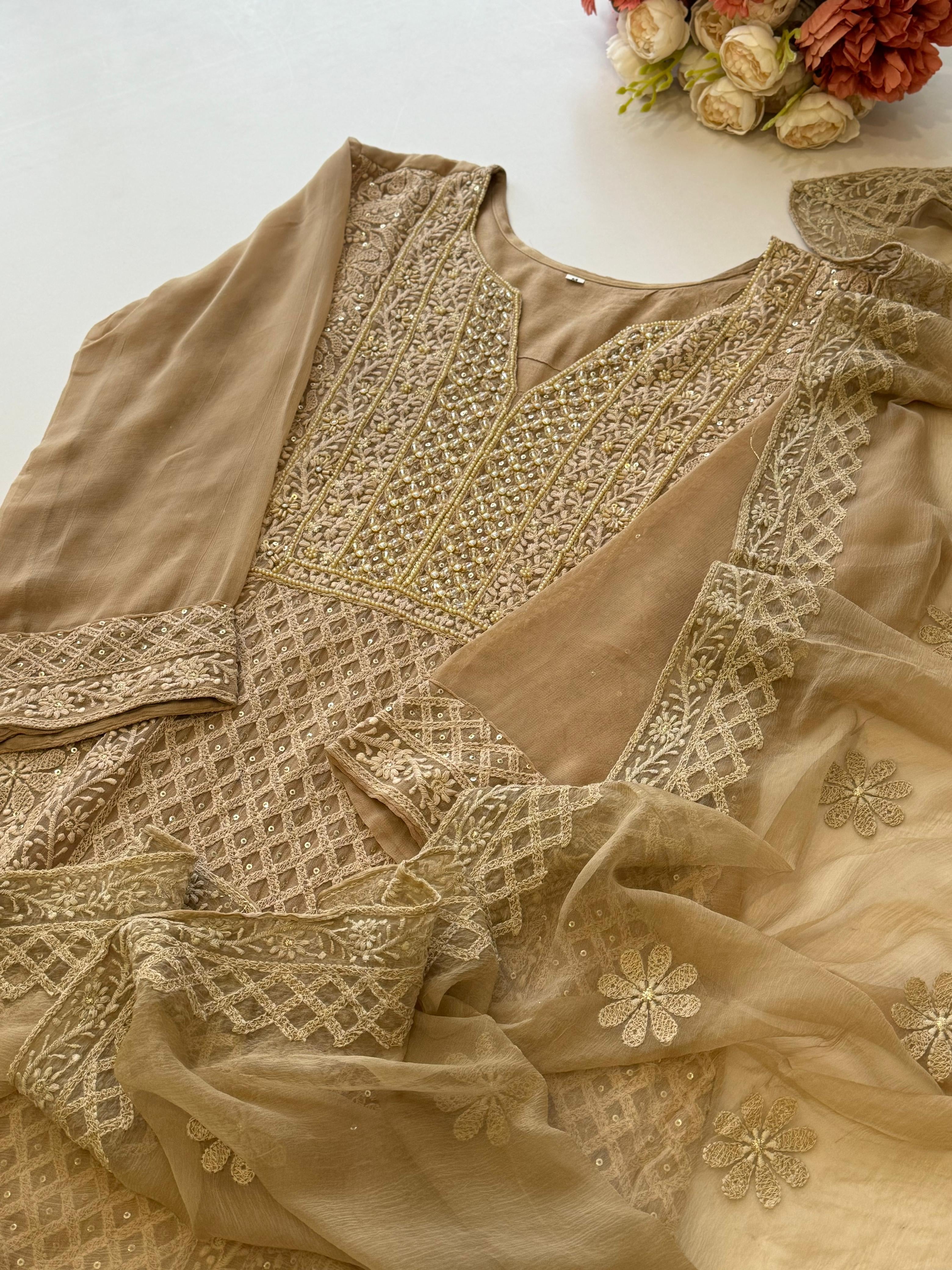 Pure georgette Chikankari embellished suit