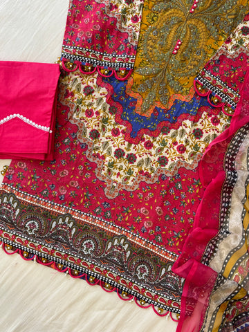 Floral Printed Ethnic Pak-Suit Ft. Chiffon/Cotton Dupatta-006