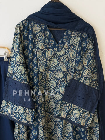 Kalamkari Paisley Printed Three-Piece Set-13104