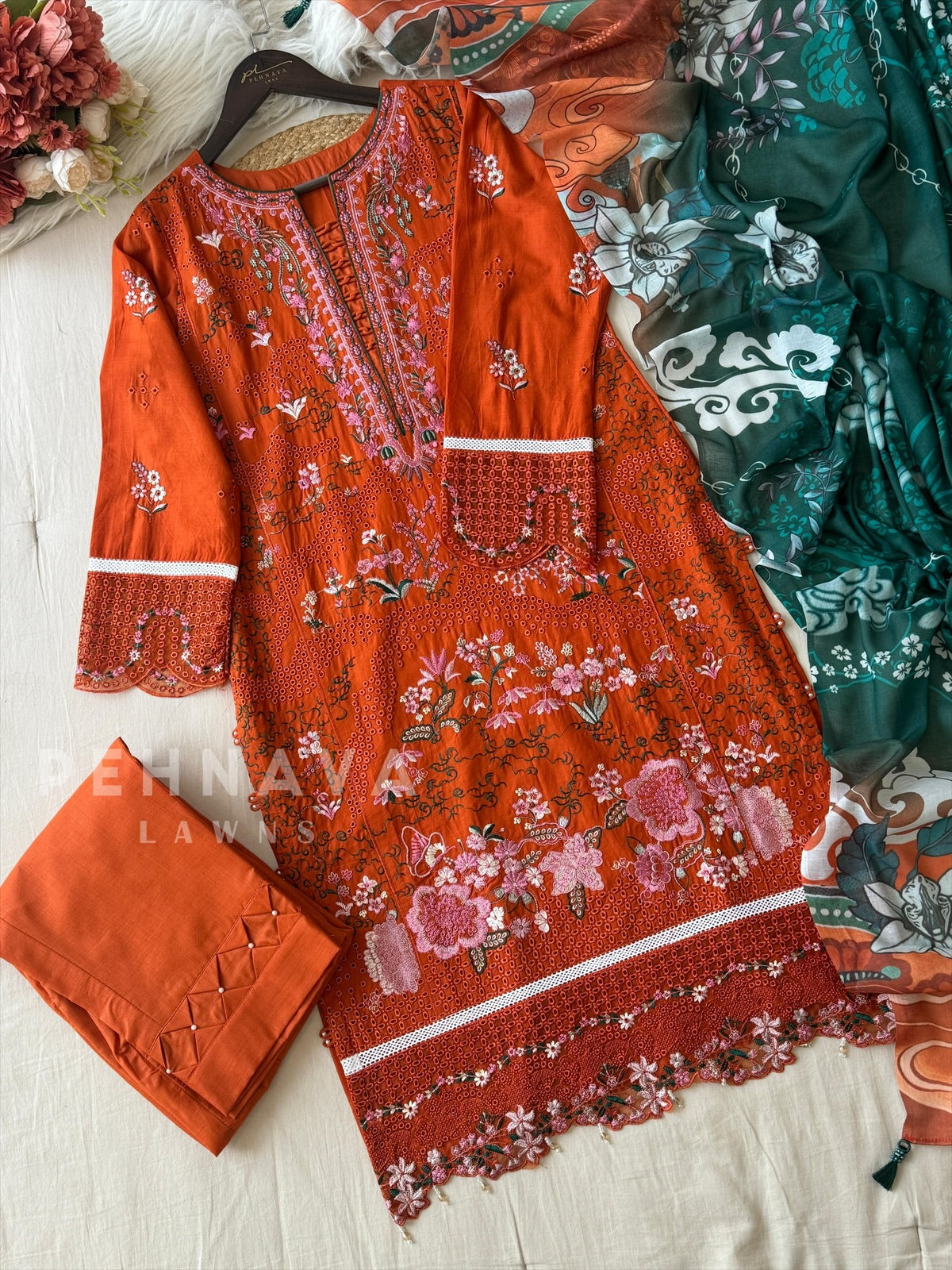 Rust Bloom Cotton Set-4054 - Pehnava Lawns