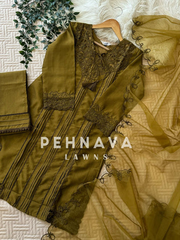 Designer Tunic Dress with embroidered organza Dupatta