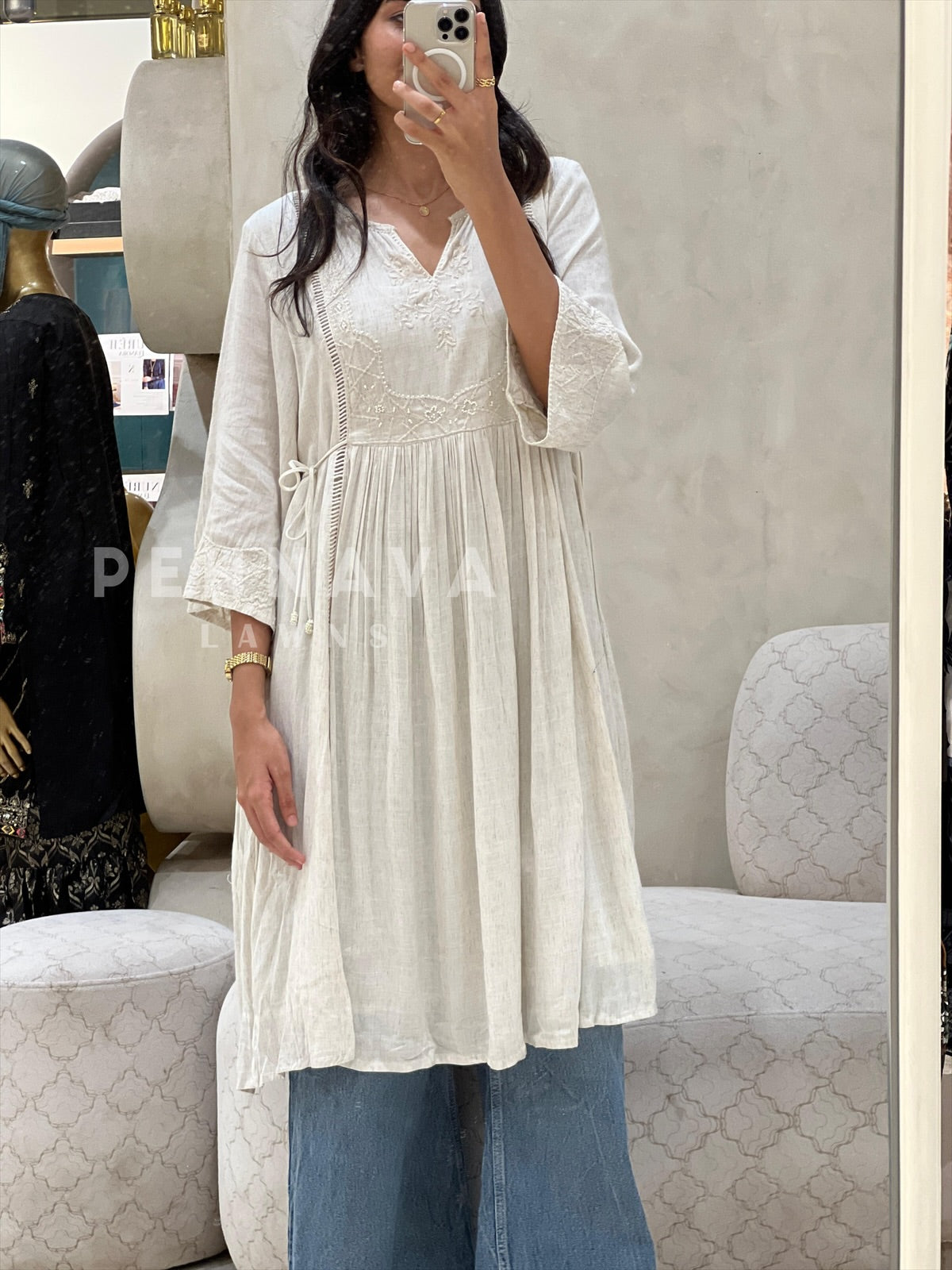 Embroidered Cotton Linen Dress - Pehnava Lawns
