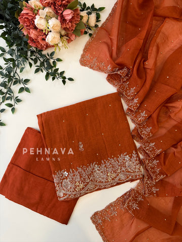 Chanderi Handworked Unstitched Suit-18566