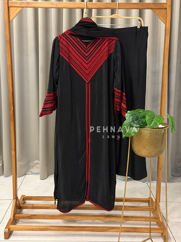 Crepe Embroidered Yoke Three Piece Ensemble