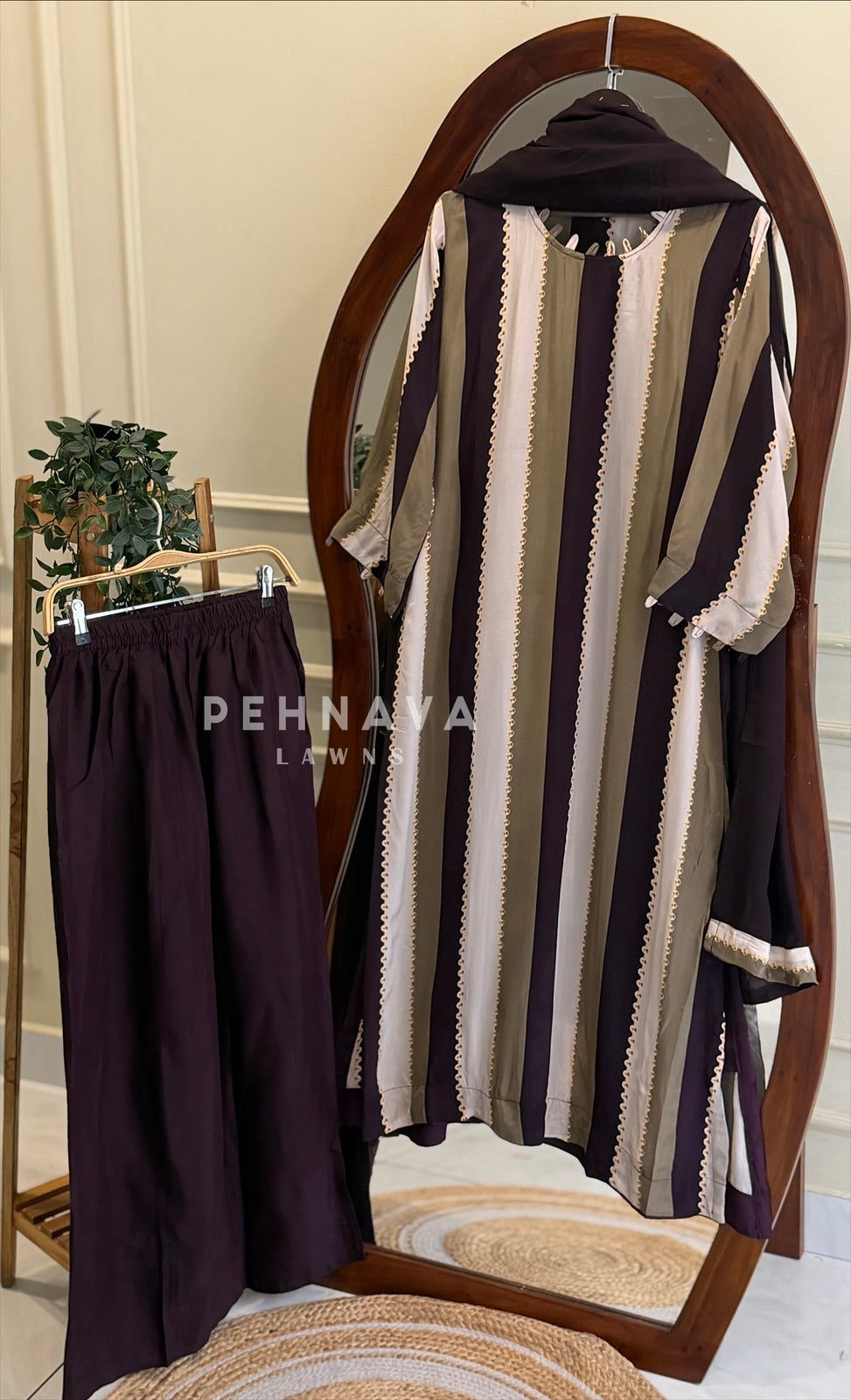Striped Crepe Suit Set