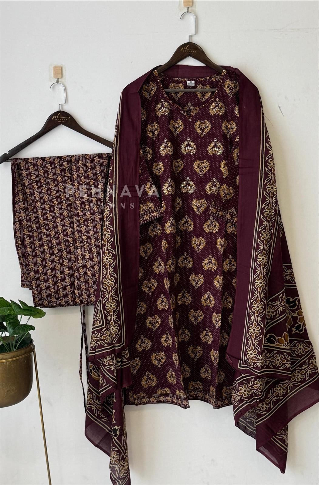 Ajrakh Printed Cotton Kurthi Set