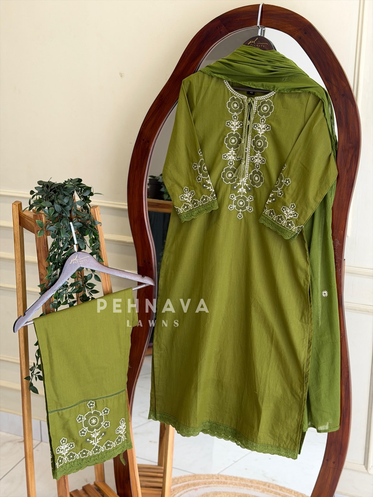 Floral Embroidered Cotton Suit Set