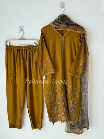Semistitched Rayon Fully Embroidered Suit-3752