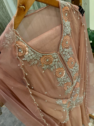 Premium Chiffon handwork suit with bottom and organza dupatta-2219